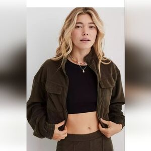 Aerie Olive Corduroy Cropped Jacket